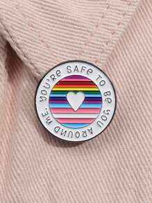 1 pièce Broche métal créative avec cercle géométrique, rayures arc-en-ciel et slogan anglais. Message chaleureux convenant pour le port quotidien des hommes et des femmes