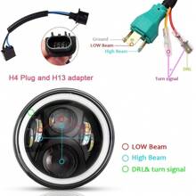 Round LED Headlight Halo, 2PCS 7inch 6000LM LED Headlamp Offroad Light Angle Eyes Compatible With Jep Wrangle(R) TJ JK CJ W/H4 To H13 Adapter Plug And Play