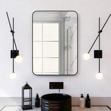 CASSILANDO Wall Mirror Bathroom Mirror, 50*71cm Black Rectangular Mirror With Aluminum Alloy Frame, Rounded Corner Hanging Mirror Decor For Entryway, Bedroom, Living Room - Black - View 8