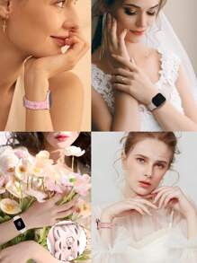 Floral Engraved Flower Band Compatible With Apple Watch Band 40mm 38mm 41mm 42mm 44mm 45mm 46mm 49mm Women, Rose Sport Silicone Wristbands Replacement Compatible With Apple Watch Series 11 10 9 8 7 SE Ultra 6 5 4 3 2 1 - Black - View 6