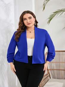 Plus Size Blazer For Women 3/4 Sleeve Open Front Office Cropped Blazer Jacket - 藍色 - 查看 5