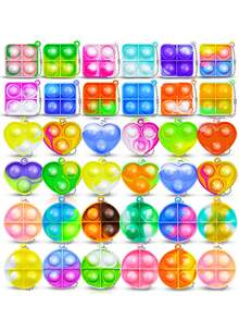 10pcs/Set Random Color Round, Square, Heart-Shaped Keychain Fidget Bubble Toys - Random Color - View 6