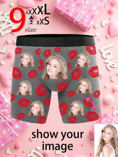 Cueca masculina personalizada (1 unidade), com impressão de fotos, roupa íntima personalizada, versão personalizada com retrato da namorada, presente de Dia dos Namorados, fofa, minimalista, divertida, confortável, personalizada, exclusiva, presente masculino, ideal para namorado/amigo, adequada para quarto, casamento, feriados, aniversário e outras ocasiões.