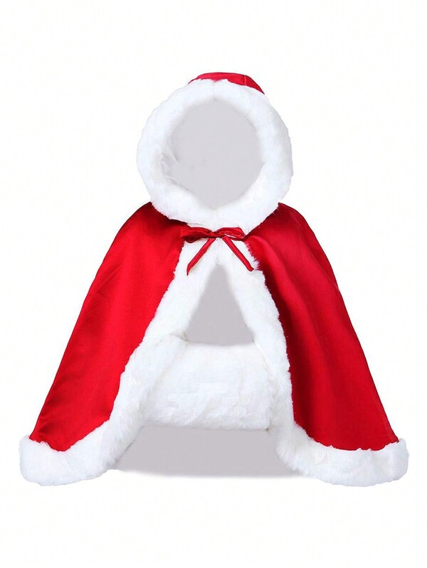 1 Stück Damen Satin Kapuzen-Umhang mit Kunstfell-Besatz, warm und winddicht, ideal als Brautumhang