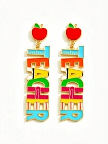 1 par de aretes regalo de día del maestro/graduación/regreso a la escuela de colores brillantes - Dorado - Ver 24