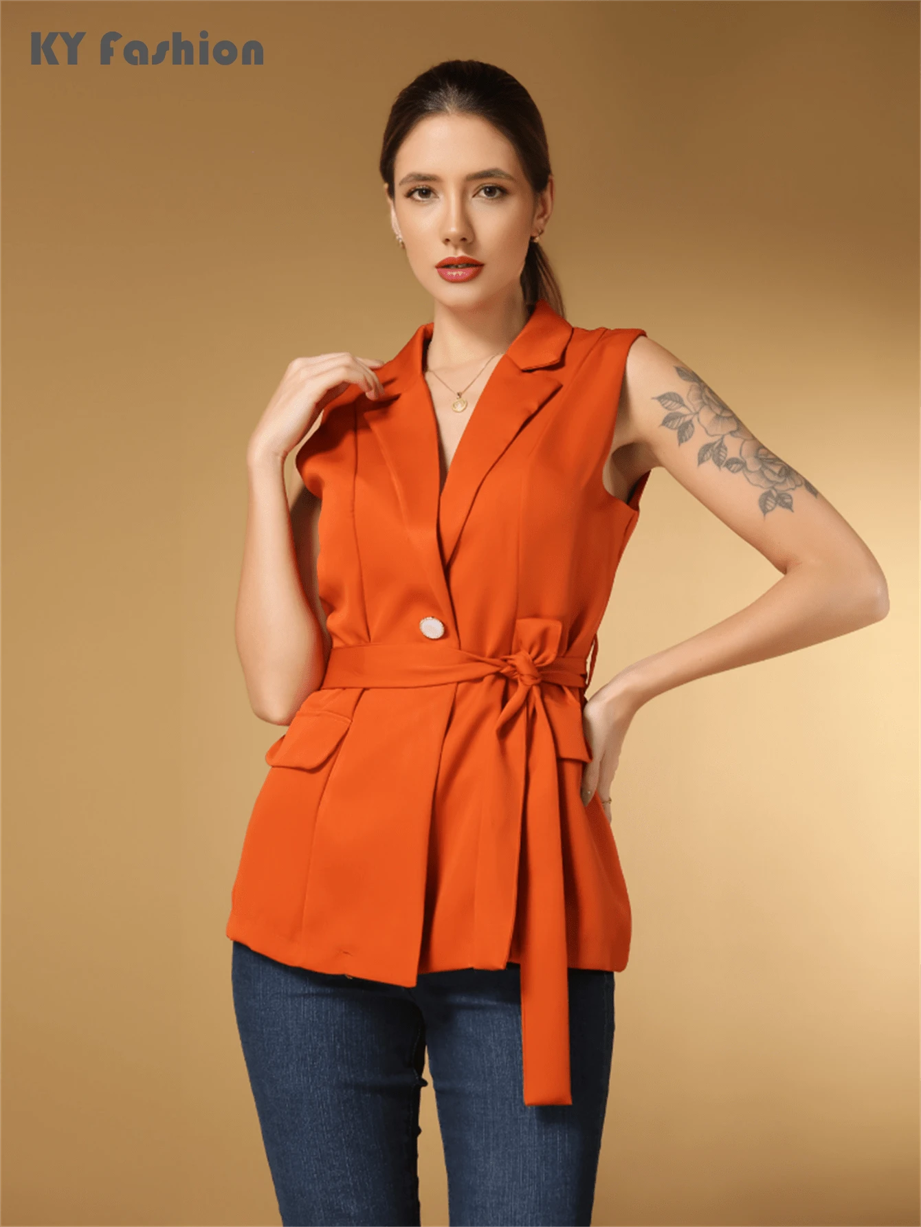 Women Blouses - Orange - View 1