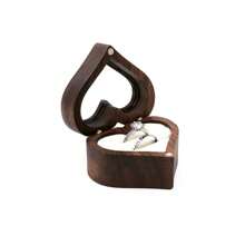 1 Pieza Caja de joyería de madera en forma de corazón, exhibidora de anillos, estuche para guardar anillos de compromiso y boda de parejas, regalo del Día de San Valentín y para volver a la escuela