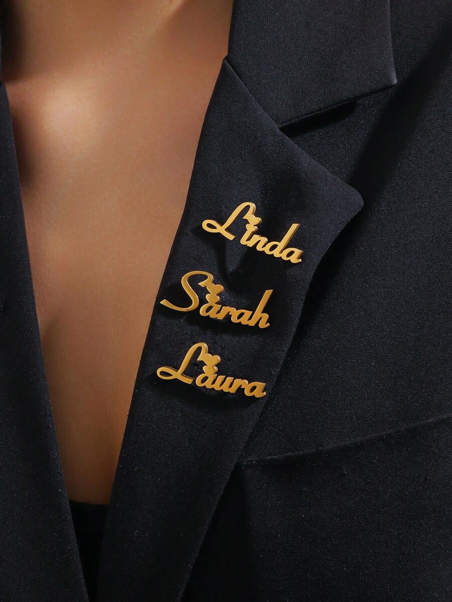 Broche personalizado con nombre en inglés para mujer, minimalista y de moda, adecuado para dar como regalo conmemorativo a familiares y amigos (Solo nombres en inglés) - Plateado - Ver 1