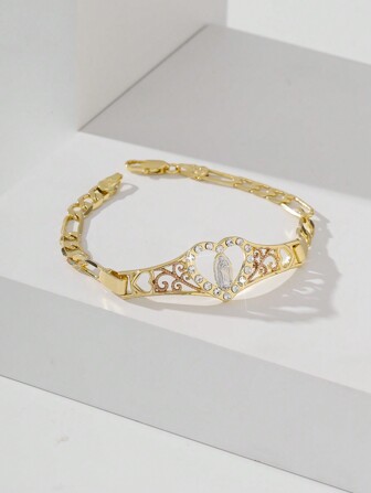 1 st fashionabelt och enkelt glittrande kopparhjärtformat, vänligt färgat handmålat Jungfru Maria-armband, lämpligt för presentutdelning, par, vänner, BFF, dagliga och festivalkläder och bön Alla hjärtans dag