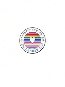 1 pièce Broche métal créative avec cercle géométrique, rayures arc-en-ciel et slogan anglais. Message chaleureux convenant pour le port quotidien des hommes et des femmes
