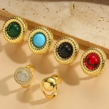 1 chiếc nhẫn đồng thời trang được cá nhân hóa với trang trí rỗng bằng đá Zirconia nhân tạo, thiết kế cổ điển tinh tế & khả năng mở có thể điều chỉnh, thích hợp cho trang phục hàng ngày của phụ nữ - Vàng - Xem 4