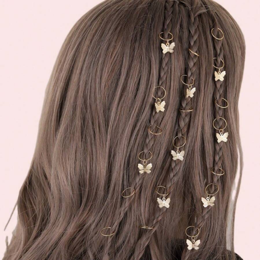 20 piezas Nuevos clips de accesorios de trenzas africana de metal, Lazos de pelo abierto con mariposas, Decoración de trenzado hueco vintage para bricolaje. - Multicolor - Ver 1