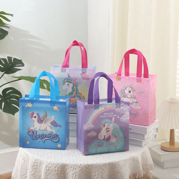 12pcs Unicorn Themed Non-Woven Bags Gift Bags For Festivals, Birthday Parties, Shopping, Waterproof Gift Bags, Tote Bags,