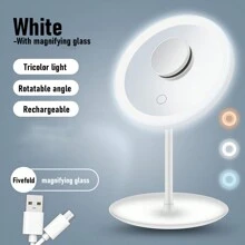 Miroir de maquillage éclairé par LED, miroir de beauté portatif illuminé avec 3 couleurs d'éclairage et luminosité réglable à écran tactile, miroir de vanité de bureau pliable à LED avec batteries rechargeables, meilleur cadeau pour voyager