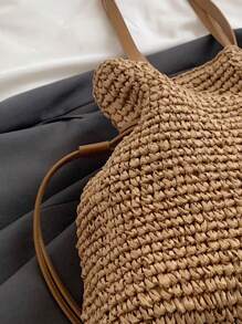 Large Capacity Woven Straw Drawstring Bag, Ideal For Beach Or Vacation, Versatile For Fashion, Commuting, And Daily Use. Lightweight And Minimalistic, Perfect For Daily Outings.