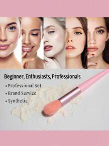 13 Piezas Conjunto De Cepillos De Maquillaje Portátil Con Cerdas Suaves Para Rubor, Sombra De Ojos Y Kit De Herramientas Cosméticas Para Cara Completa - Rosa Pálido - Ver 5