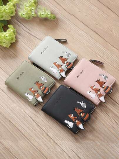 1件学生短款钱包可爱小清新折叠迷你个性零钱包硬币包卡包