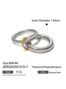 Uworld 1pc 18K Gold Plated Stainless Steel Anti-Fallout Personalised Novelty Double-Layered Ring Removable Ring Unisex Design Sense Of Jewellery Daily Wear Holiday Gift - Silver - View 2