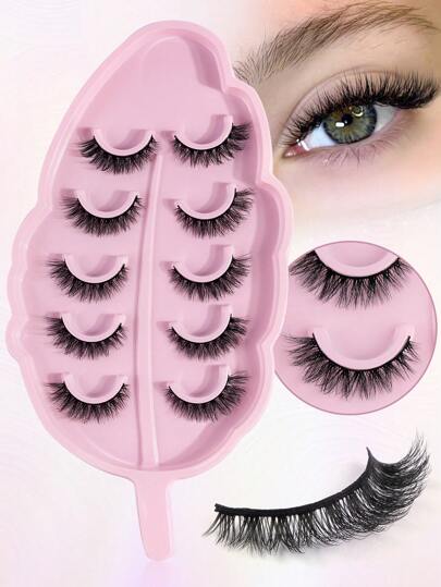 MAGEFY 5/10/12对3D仿貂毛假睫毛，带叶子托盘，自然逼真，浓密柔软，可重复使用，独立包装，化妆工具，包含眉刷和可选的涂抹器