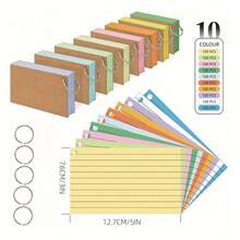 500 Pcs Index Cards, 3x5 Inches Colored Flash Cards With Ring, Lined Notecards Ruled Study Card Flashcards Heavy Note Cards For Studying, Learning, School, College - As Shown - View 3