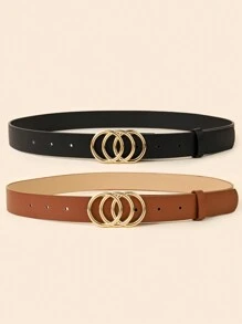 2-Piece Set Of Fashionable Metal Buckle Decoration For Women's Casual And Versatile PU Belt Summer, School Fall, Autumn, Halloween