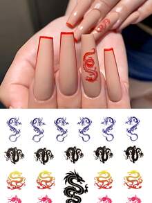 2入組風龍紋美甲貼紙，白紅色龍紋美甲貼紙DIY自粘式美甲裝飾 - 彩色 - 查看 2