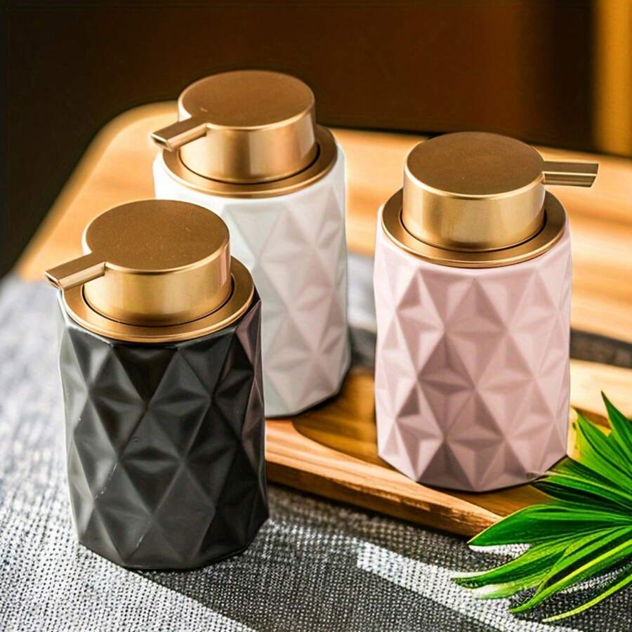 肥皂液分配器-1入組260ml簡約鑽石陶瓷按壓泡沫洗手液沐浴露洗髮水乳液瓶旅行旅館B&B浴室家庭裝飾 - 彩色 - 查看 1