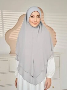 1pc Double-Layered Chiffon Instant Hijab - Black - View 9