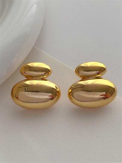1 Pair Elegant Luxury Fashion Metal Geometric Oval Earrings For Ladies Suitable For Daily Matching Accessory