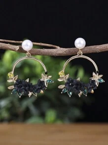 1對女士珍珠花籃耳環，度假和外出時的配戴佳品 - 款式4 - 查看 1