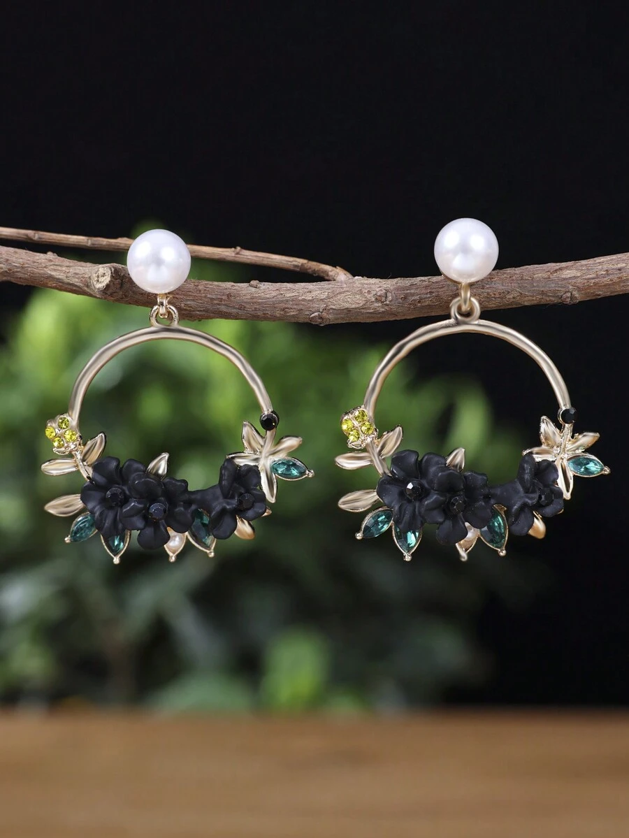 1對女士珍珠花籃耳環，度假和外出時的配戴佳品 - 款式4 - 查看 1