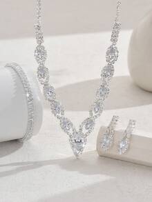 4 Stücke europäische und amerikanische High-End-Kubikzirkonia Schmuck Set Halskette Retro Collarbone Kette Fashion All-Match Accessoire - Verschiedenfarbig - Übersicht 4