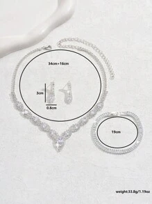 4 Stücke europäische und amerikanische High-End-Kubikzirkonia Schmuck Set Halskette Retro Collarbone Kette Fashion All-Match Accessoire - Verschiedenfarbig - Übersicht 5
