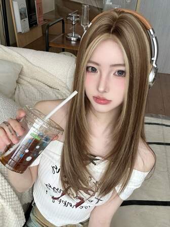 alicegarden Formad spets 4*1, långa vågiga peruker med spets framtill på pannan, mittdelad peruk, 1 syntetisk värmebeständig peruk, vågiga peruker med flera färger, 26 tum lång, tillverkad av fiber, lämplig för dagligt bruk, naturlig och realistisk peruk (exklusive tillbehör)