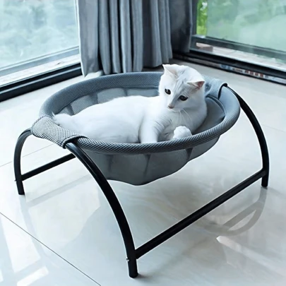 Cama de hamaca para gatos de interior, cama elevada para gatos extraíble y lavable, cómoda y transpirable hamaca para mascotas, cama para perros/mascotas de pie, cama/estructura de dormir desmontable, fácil de montar, para interiores y exteriores, adecuada para perros pequeños y gatos.