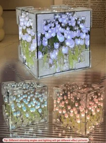 1 件手工 DIY 创意礼物郁金香花海方形夜灯氛围灯、睡眠投影灯、客厅家居装饰、节日装饰、墙壁装饰、露营、派对、完美的生日礼物