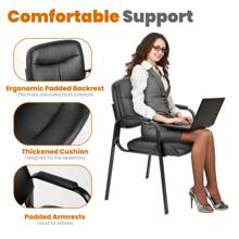 OLIXIS Guest Reception Chair - Waiting Room Chair With Fixed PU Leather Padded Armrest, Clinic Chairs With Lumbar Support,Office Desk Chairs Without Wheels For Restaurant, Library, Barber Store - màu đen - Xem 3