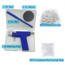 98pcs/Sets Ear Piercing Gun Tool,Professional Ear Body Pierce Piercing Gun Reusable Tools Beauty Kit Set Painless Hole Piercing Machine With 98Pcs Stainless Steel Ears Studs - White - View 6