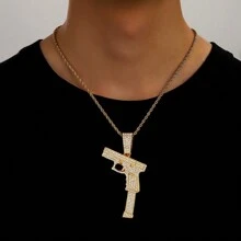1pc European And American Style Men's Fashion Personality Hip Hop Gun Shaped Pendant Necklace With Full Rhinestones, Suitable For Jewelry Festival Parties