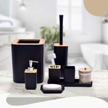 4/8入組家用浴室漱口杯套裝，牙刷杯及洗漱用品套裝，浴室淋浴配件套裝，垃圾桶及馬桶刷 - 彩色 - 查看 1