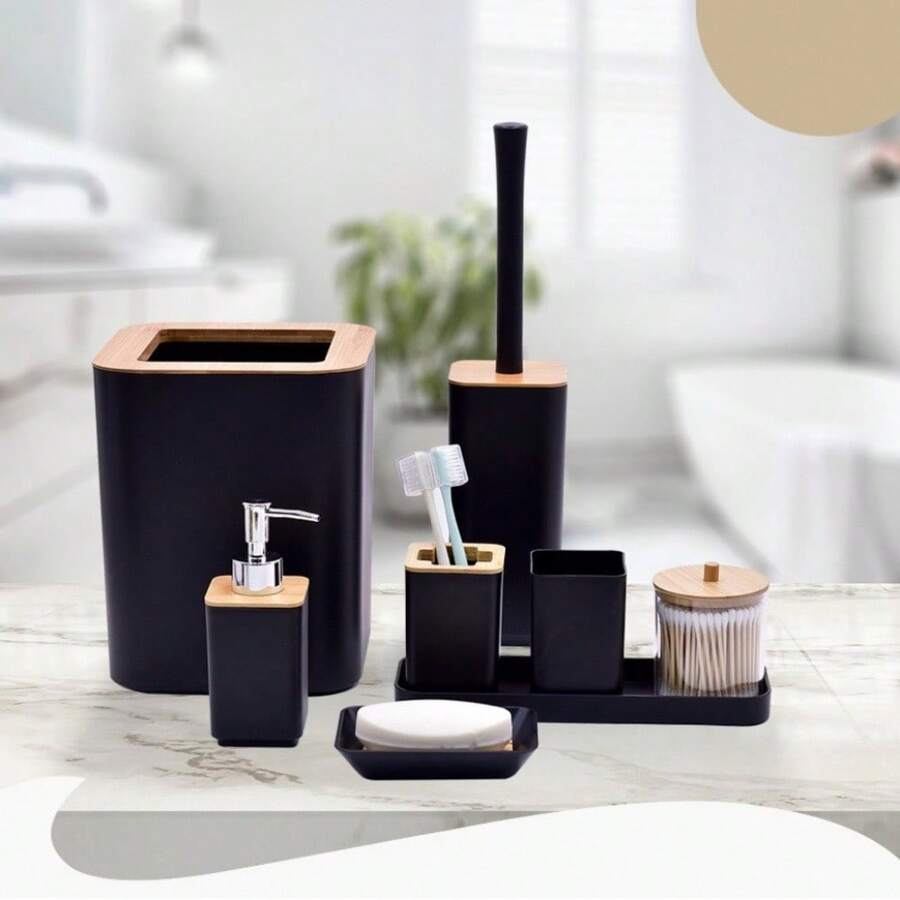 4/8入組家用浴室漱口杯套裝，牙刷杯及洗漱用品套裝，浴室淋浴配件套裝，垃圾桶及馬桶刷 - 彩色 - 查看 1
