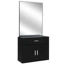 Wall Mount Salon Station Hair Styling, Barber Salon Stations With Mirror, 1 Storage Cabinet, 1 Drawers, 2 Hair Dryer Holders For Hair Stylist Beauty Spa Equipment - 黑色 - 查看 7
