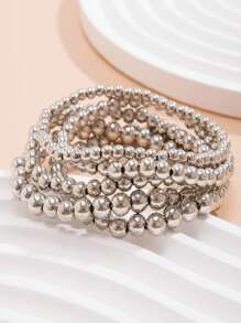 Conjunto de 7 pulseiras de moda feminina, pulseira de contas feita à mão com contas de ouro CCB e cordão elástico