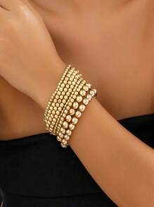 Conjunto de 7 pulseiras de moda feminina, pulseira de contas feita à mão com contas de ouro CCB e cordão elástico