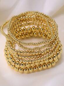 Conjunto de 7 pulseiras de moda feminina, pulseira de contas feita à mão com contas de ouro CCB e cordão elástico
