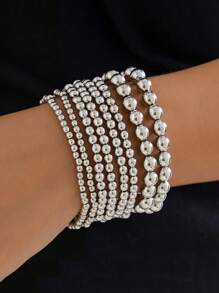 Conjunto de 7 pulseiras de moda feminina, pulseira de contas feita à mão com contas de ouro CCB e cordão elástico