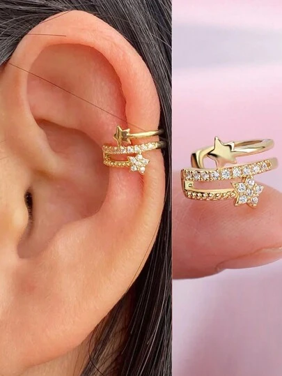1Piece Ear Climber Wrap Cuff Earrings Clip On Ear Cartilage Women CZ Non Pierced C Shape Geometric Small Earcuff Clips Without Holes Jewelry Gifts