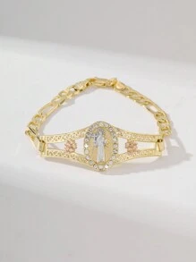 1pc Fashion & Simple Glitter Handpainted Colorful Virgin Mary & St. Benedict Bracelet, Suitable As Gift For Lovers, Friends, Daily & Festival Wear, Prayer - Yellow Gold - View 13