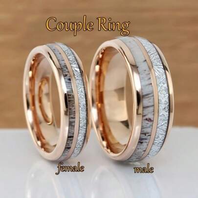 Ein modischer und luxuriöser Edelstahl Ehering mit dem himmlischen Muster der Imitation eines Meteoriten und Geweih einer Rosegoldenen Ehering-Set für Braut und Bräutigam, Rosegoldener Hochzeitsring als Jubiläums-und Gedenk-Hochzeitsring