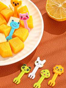 10入組卡通動物設計迷你水果叉可愛創意便當盒裝飾叉小甜點叉卡通牙籤